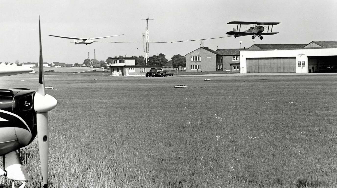 F-Schlepp mit Tiger Moth (Foto: Günther Lücker. SW-Original und Farbversion des Bildes KI-bearbeitet)