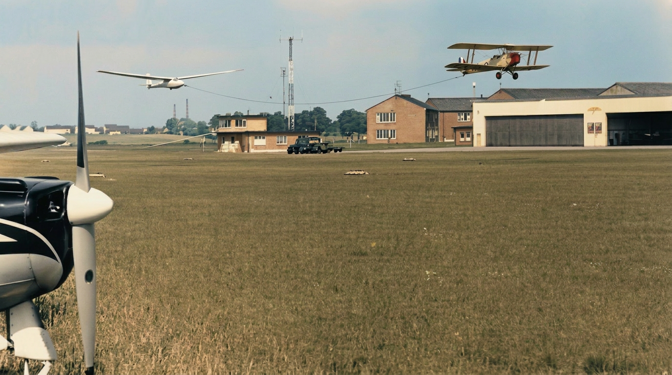 F-Schlepp mit Tiger Moth (Foto: Günther Lücker. SW-Original und Farbversion des Bildes KI-bearbeitet)