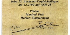 Vereinsinternes Diplom mit dem Höhenschrieb des 1000-Kilometer-Fluges nach Paris am 5. Mai 1990 beim 25. Aachener Vergleichsfliegen (Quelle: Luftsportverein Aachen e.V.)